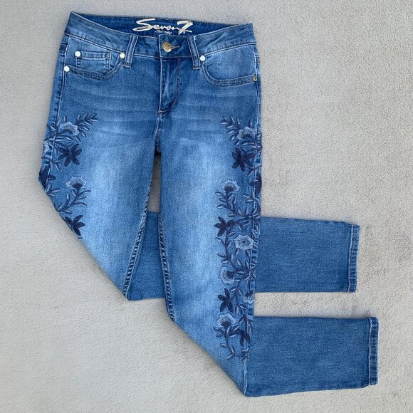 Seven7 Embroidered Skinny Mid Rise Jeans Sz6 - Picture 2 of 15